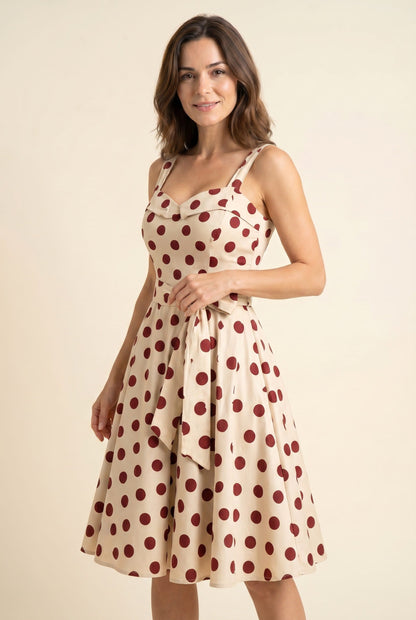 Women's Midi Dress Black and White Polkadot Lightweight Fabric - 7