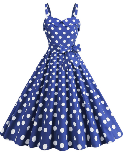 Women's Midi Dress Black and White Polkadot Lightweight Fabric - 8