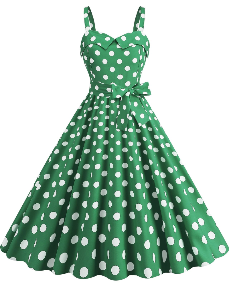 Women's Midi Dress Black and White Polkadot Lightweight Fabric - 10