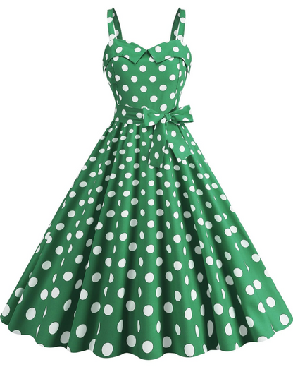 Women's Midi Dress Black and White Polkadot Lightweight Fabric - 10
