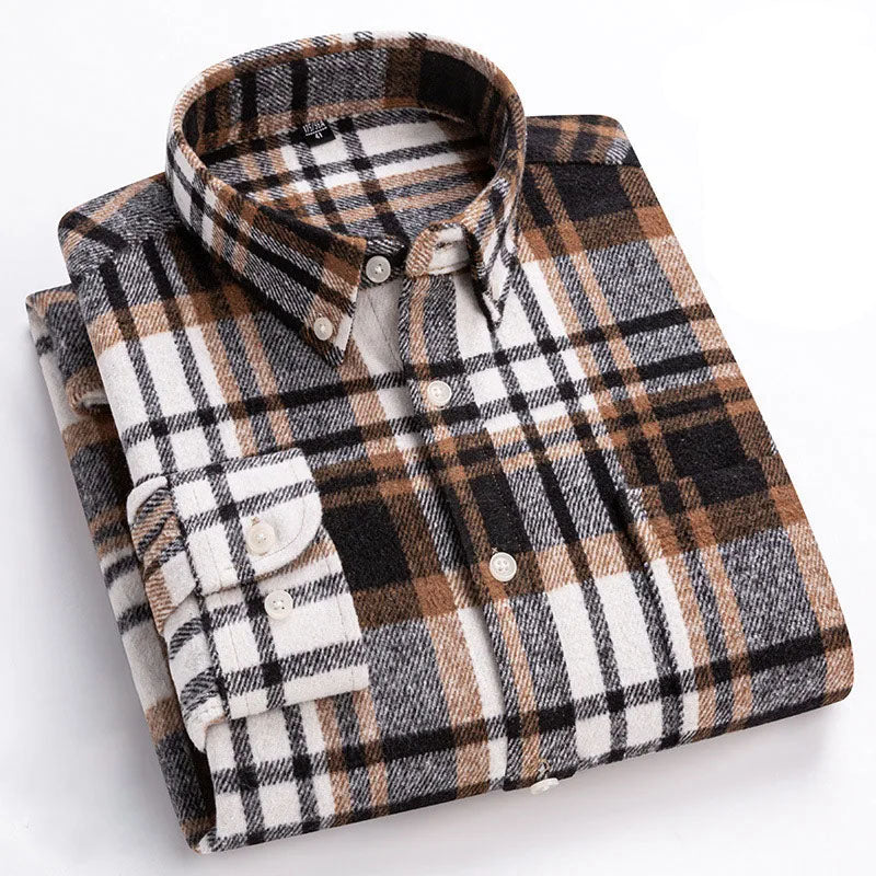 Men's Cotton Flannel Button-Up Shirt in White – front view | Hensley London