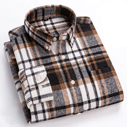 Men's Cotton Flannel Button-Up Shirt in White – front view | Hensley London