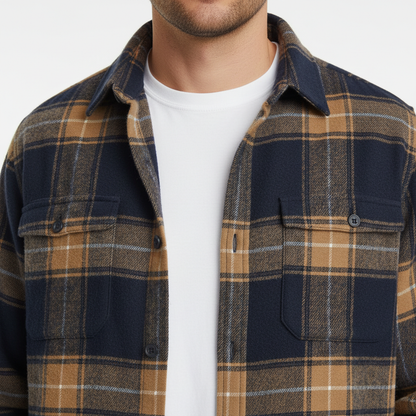 Men's Cotton Flannel Button-Up Shirt – detail view | Hensley London