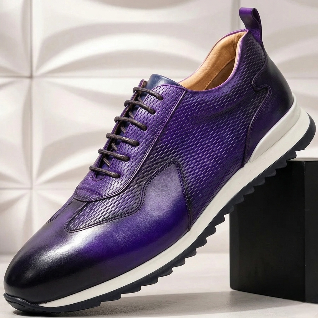 Men's Faux Leather Textured Trainers