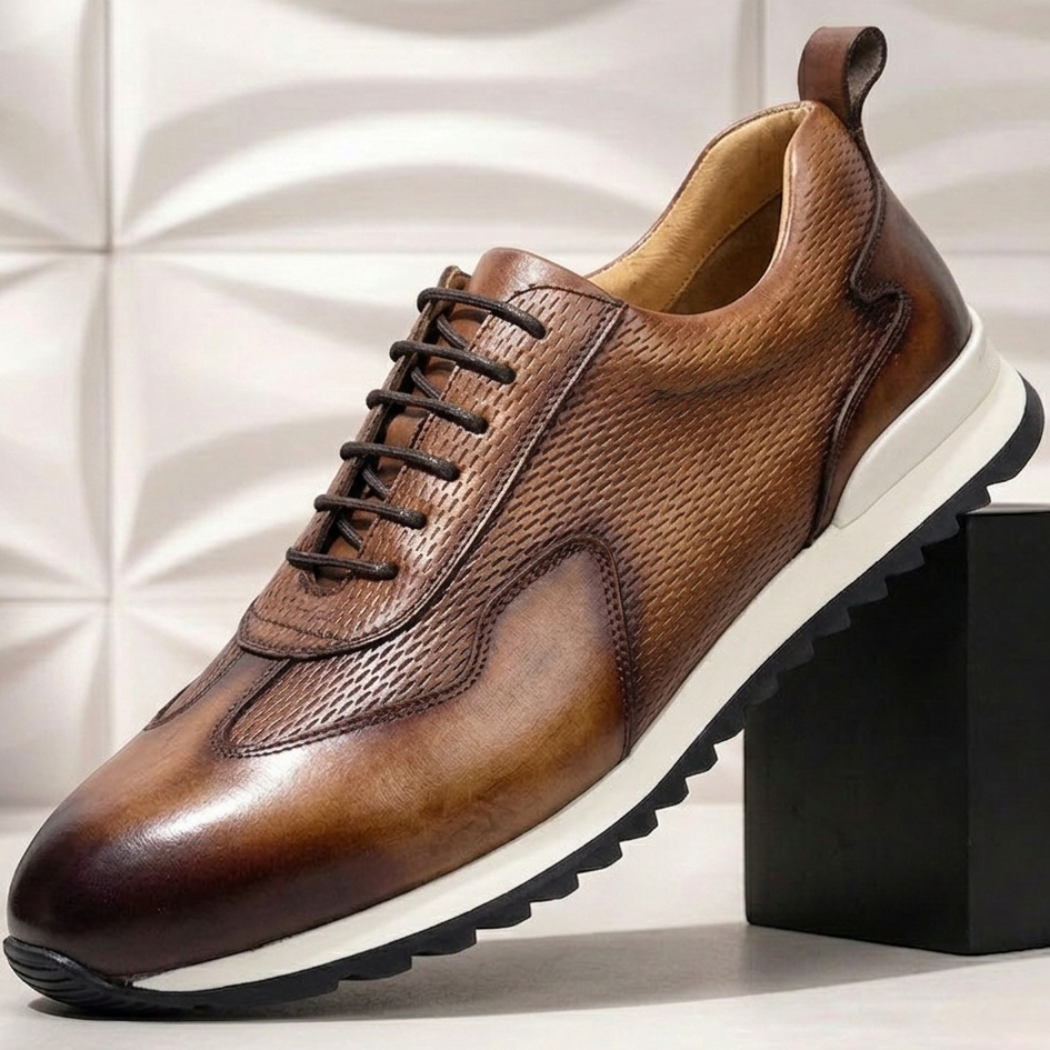 Men's Faux Leather Textured Trainers