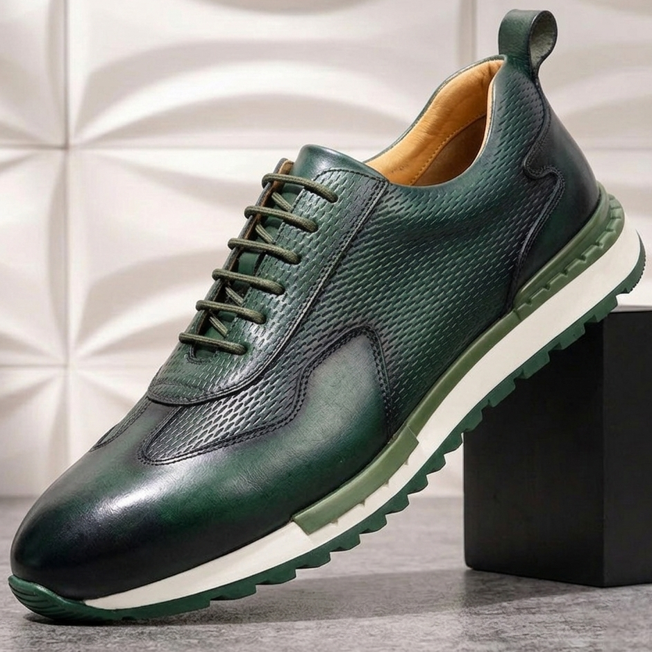Men's Faux Leather Textured Trainers