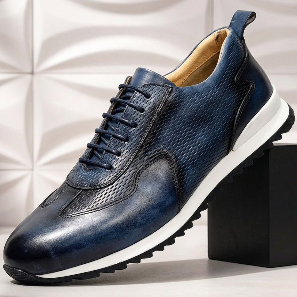 Men's Faux Leather Textured Trainers