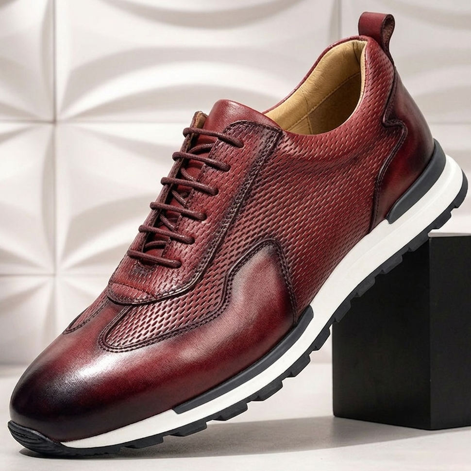 Men's Faux Leather Textured Trainers