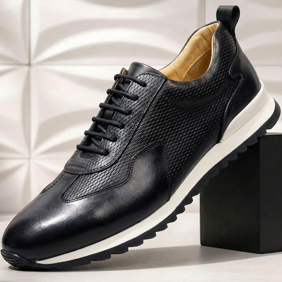 Men's Faux Leather Textured Trainers