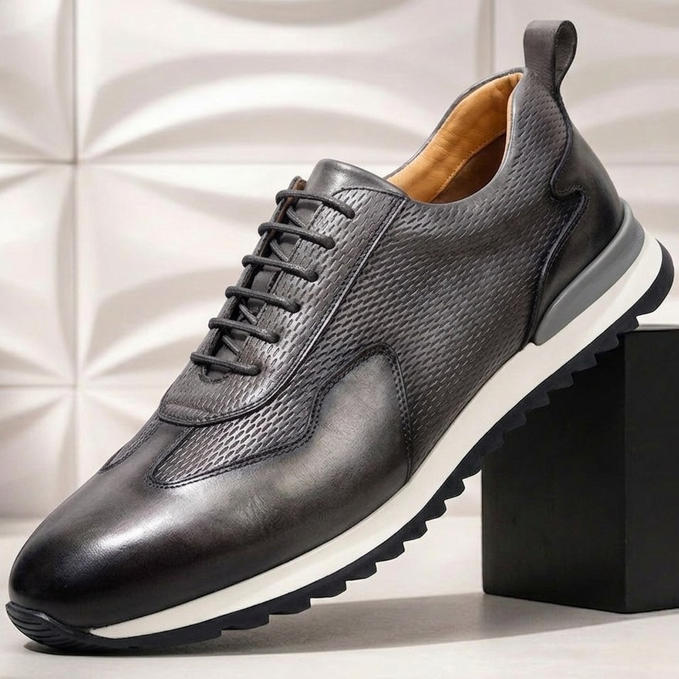 Men's Faux Leather Textured Trainers
