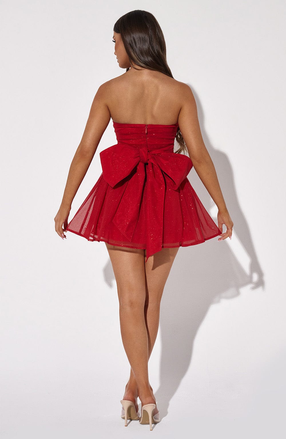 Women's Mini Dress Red Sparkle Corset Non-Stretch Cotton - 4