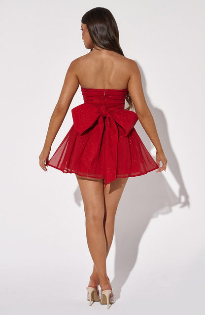 Women's Mini Dress Red Sparkle Corset Non-Stretch Cotton - 4