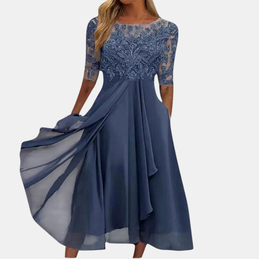 Women's Elegant Flowy Midi Dress – front view | Hensley London