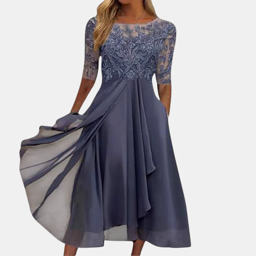 Women's Elegant Flowy Midi Dress – lifestyle view | Hensley London