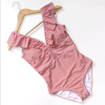 Ruffled One Piece Bathing Suit for Women | Comfortable Striped Design - Image 4