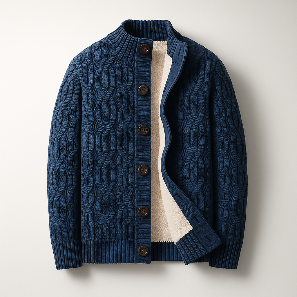 Men's Wool-Blend Cable-Knit Cardigan in Royal Blue - product view | Hensley London