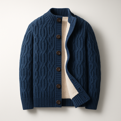 Men's Wool-Blend Cable-Knit Cardigan in Royal Blue - product view | Hensley London