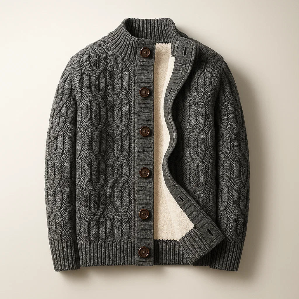 Men's Wool-Blend Cable-Knit Cardigan in Gray - product view | Hensley London