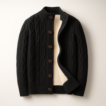 Men's Wool-Blend Cable-Knit Cardigan in Black - product view | Hensley London