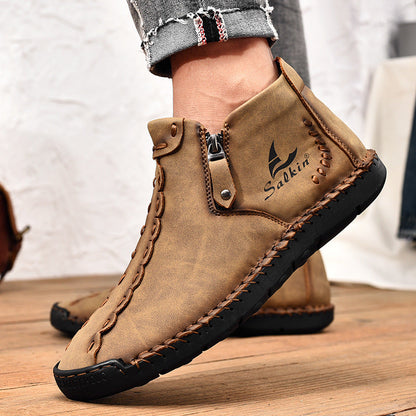Men's Premium Leather Side-Zip Ankle Shoes in Blue – close-up detail | Hensley London