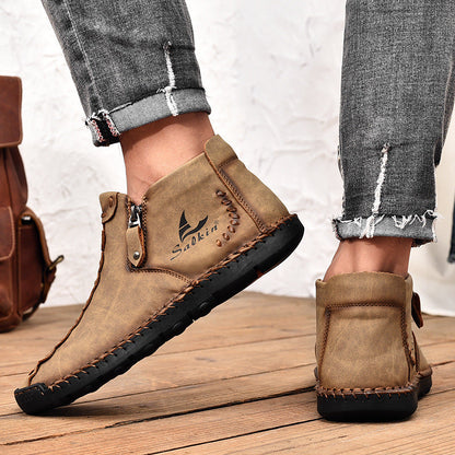 Men's Premium Leather Side-Zip Ankle Shoes in Brown – sole detail | Hensley London