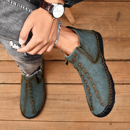Men's Premium Leather Side-Zip Ankle Shoes in Gray – heel detail | Hensley London