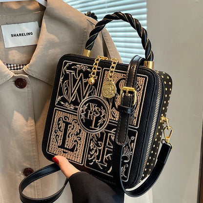 Women's Vintage Boxy Crossbody Bag | Structured Pebbled Leather Look