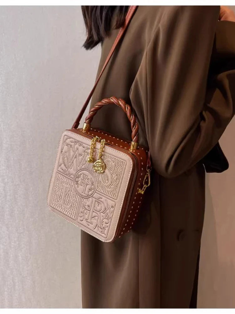 Women's Vintage Boxy Crossbody Bag | Structured Pebbled Leather Look