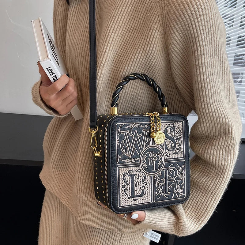 Women's Vintage Boxy Crossbody Bag | Structured Pebbled Leather Look