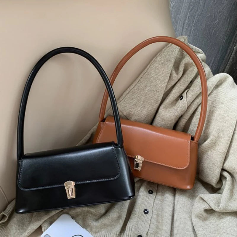Women's Black Shoulder Bag One Size Faux Leather Vintage Style-3
