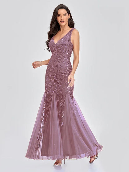 Women's Evening Gown Black Chiffon Sequin Floor-Length-5