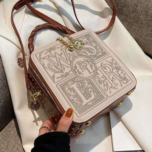 Women's Vintage Boxy Crossbody Bag | Structured Pebbled Leather Look