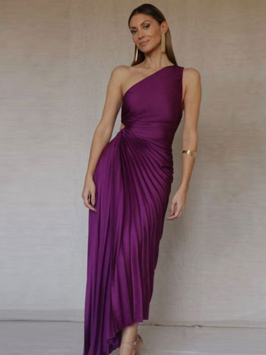 Women's Evening Gown Black One-Shoulder Crepe-2