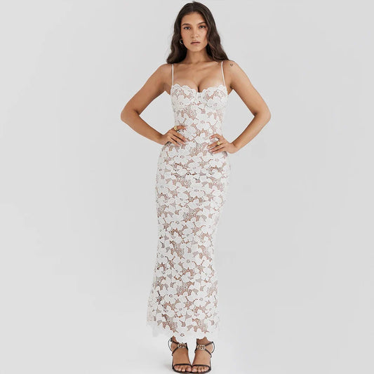 Women's Evening Gown Black Lace Maxi Dress-1