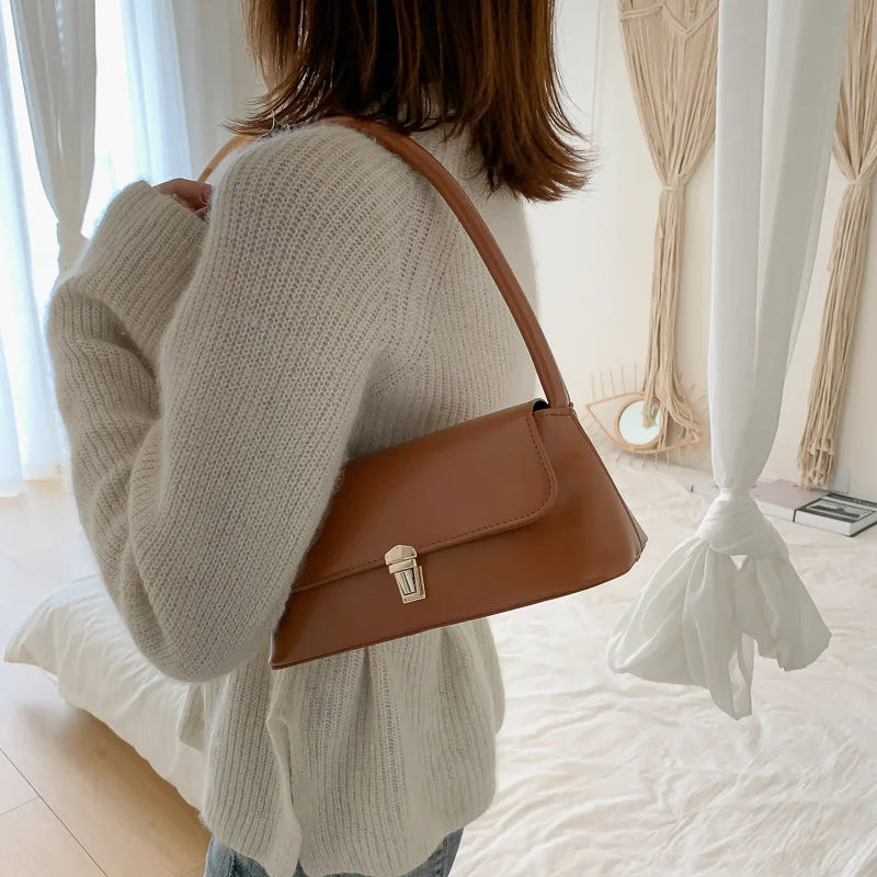 Women's Black Shoulder Bag One Size Faux Leather Vintage Style-5