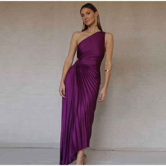 Women's Evening Gown Black One-Shoulder Crepe-1