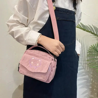 Variant image for Women's Crossbody Bag Beige One Size Corduroy with Teddy Bear Embroidery-4