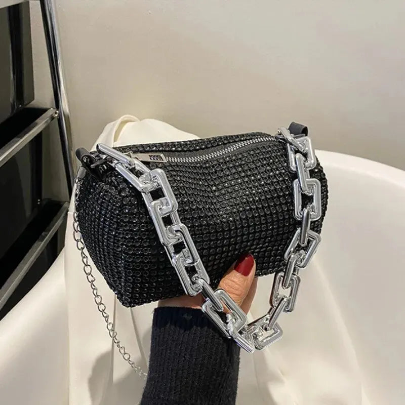 Variant image for Women's Crossbody Bag Black Mini Size 6.3x3.54 Inch Faux Rhinestone-2