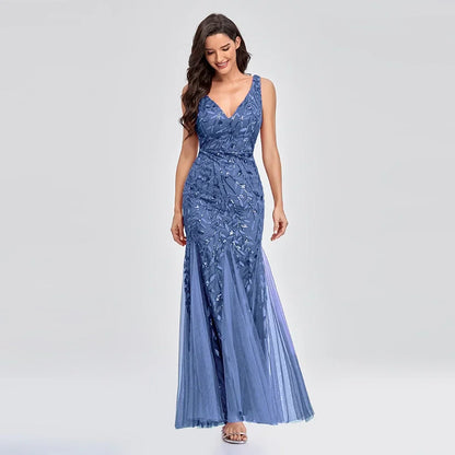 Women's Evening Gown Black Chiffon Sequin Floor-Length-2