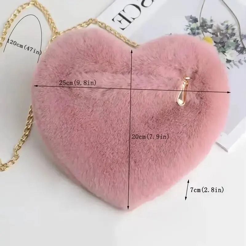 Women's Crossbody Bag Pink One Size Plush Heart-Shaped Fashion Accessory-1