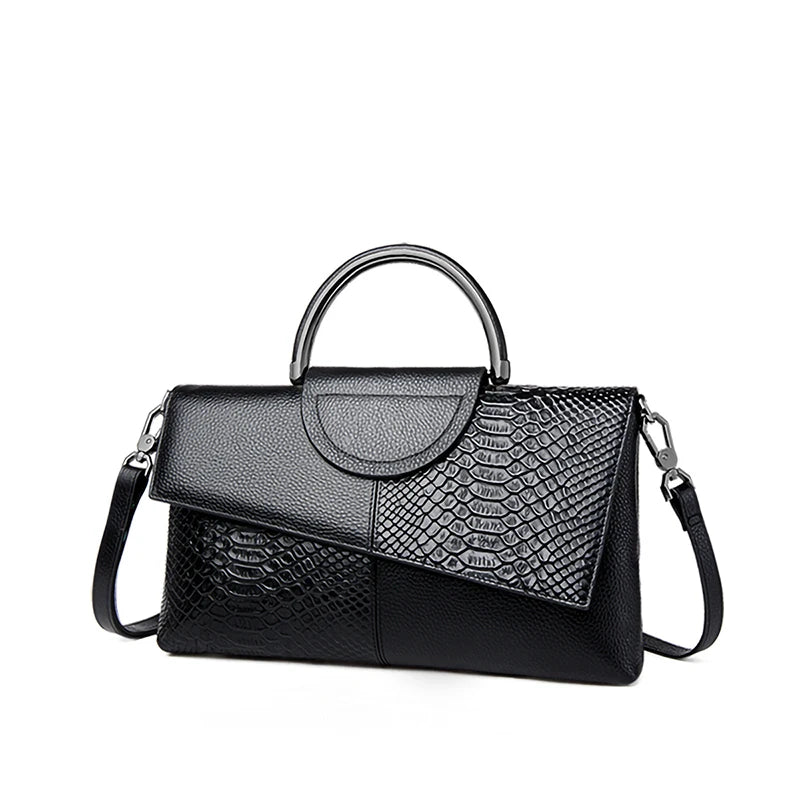 Women's Crossbody Bag Black One Size PU Leather Alligator Pattern-6