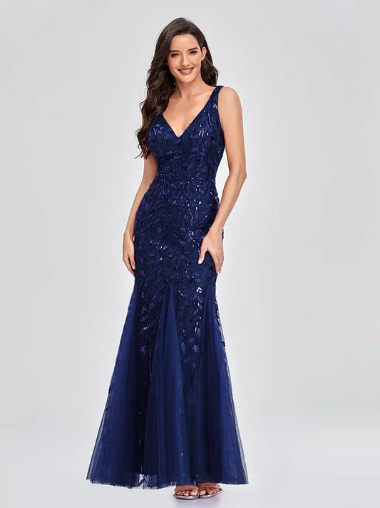 Women's Evening Gown Black Chiffon Sequin Floor-Length-1