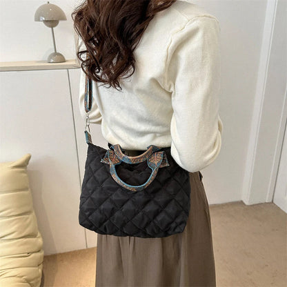 Women's Black Shoulder Bag Large Capacity Cotton-5