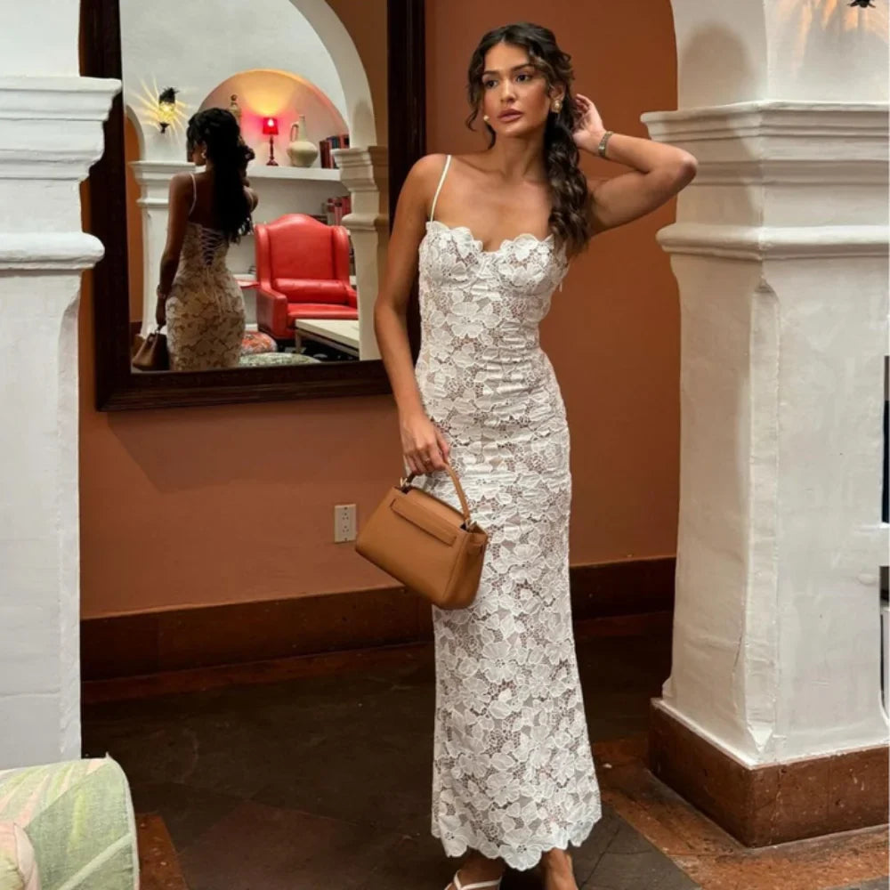 Women's Evening Gown Black Lace Maxi Dress-3