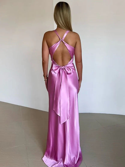 Variant image for Women's Evening Gown Black Size M Satin Maxi Dress-10