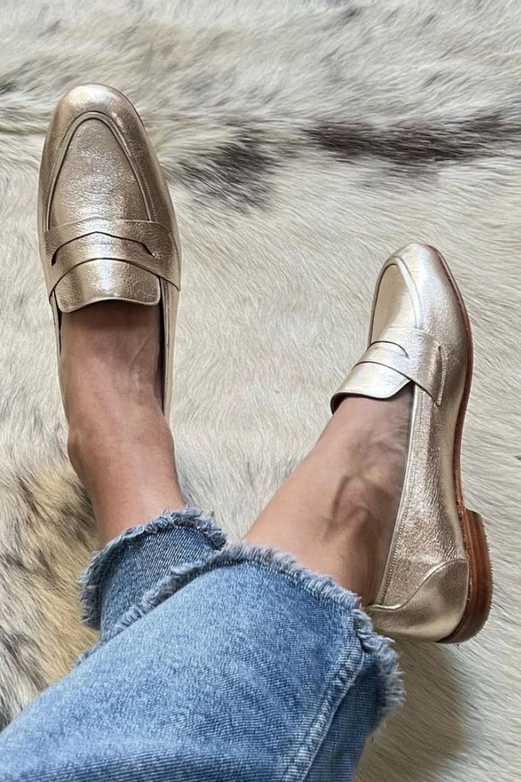 Women's Loafer Light Gold Metallic Synthetic Elegant Comfort
