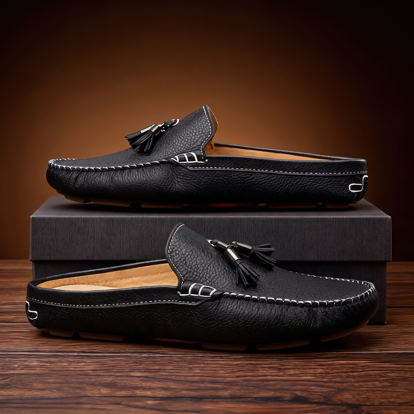 Men's Leather Tassel Loafers – angled view | Hensley London