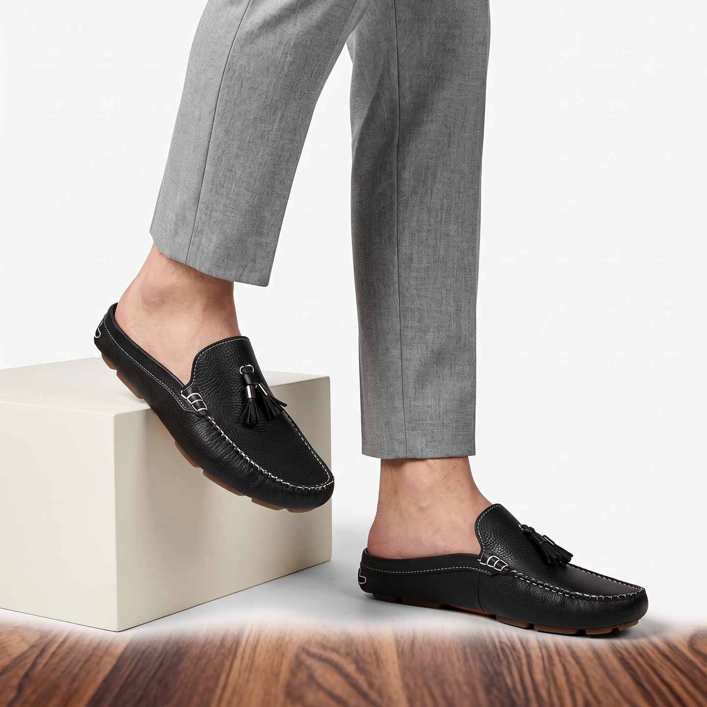 Men's Leather Tassel Loafers – top view | Hensley London