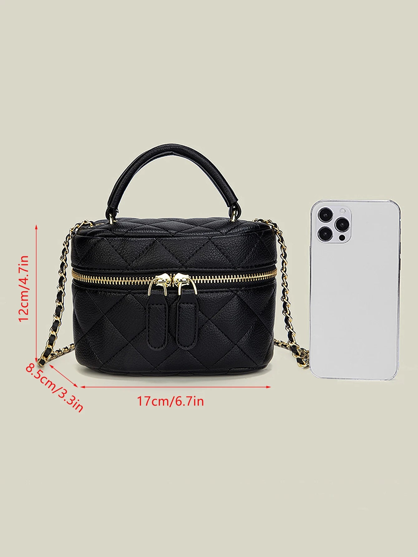 Women's Crossbody Bag Black Mini PU Leather Quilted-6