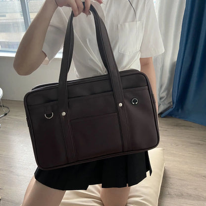 Girls' Waterproof Schoolbag Black One-Shoulder Size One-Size PU-3